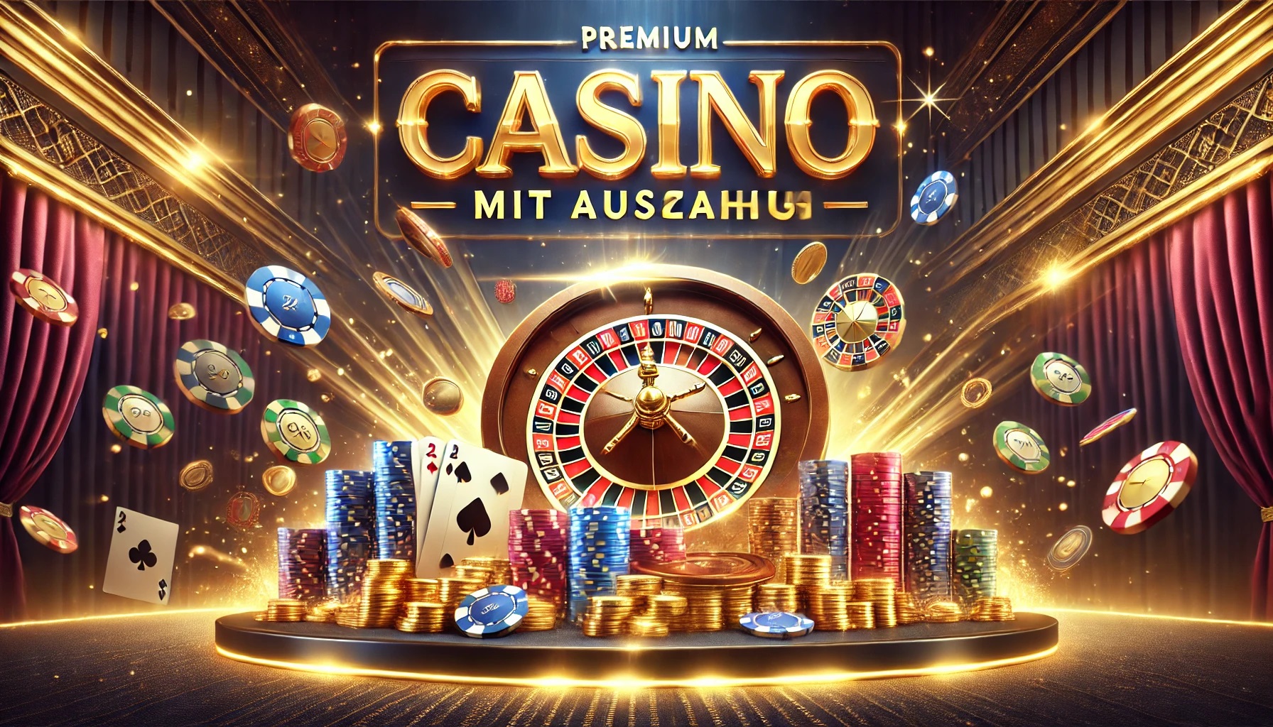 DALL·E 2025 03 16 09.09.00 A premium casino themed banner for a website header. The banner should depict a glamorous casino scene with a roulette wheel spinning, stacks of poker
